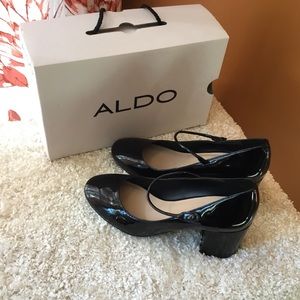 Aldo black patent  3” block Mary Jane heel